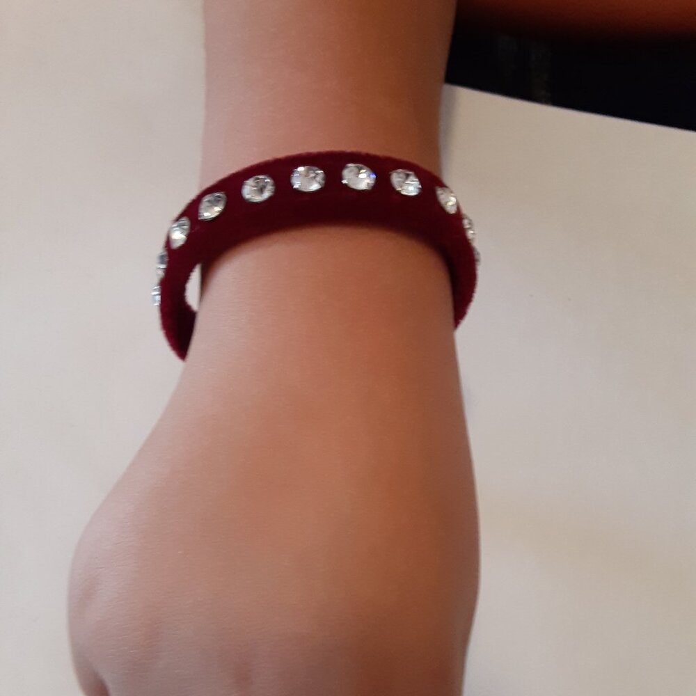 NEW Burgundy Wine Velvet Crystal Rhinestone Bracelet Funk Plus